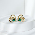 Lab Created Emerald and Moissanite Heart Paw Stud Earrings