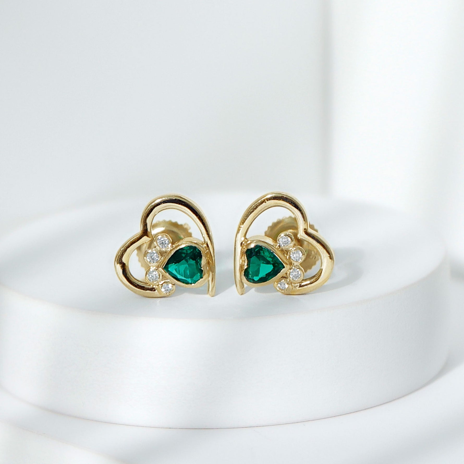 Lab Created Emerald and Moissanite Heart Paw Stud Earrings