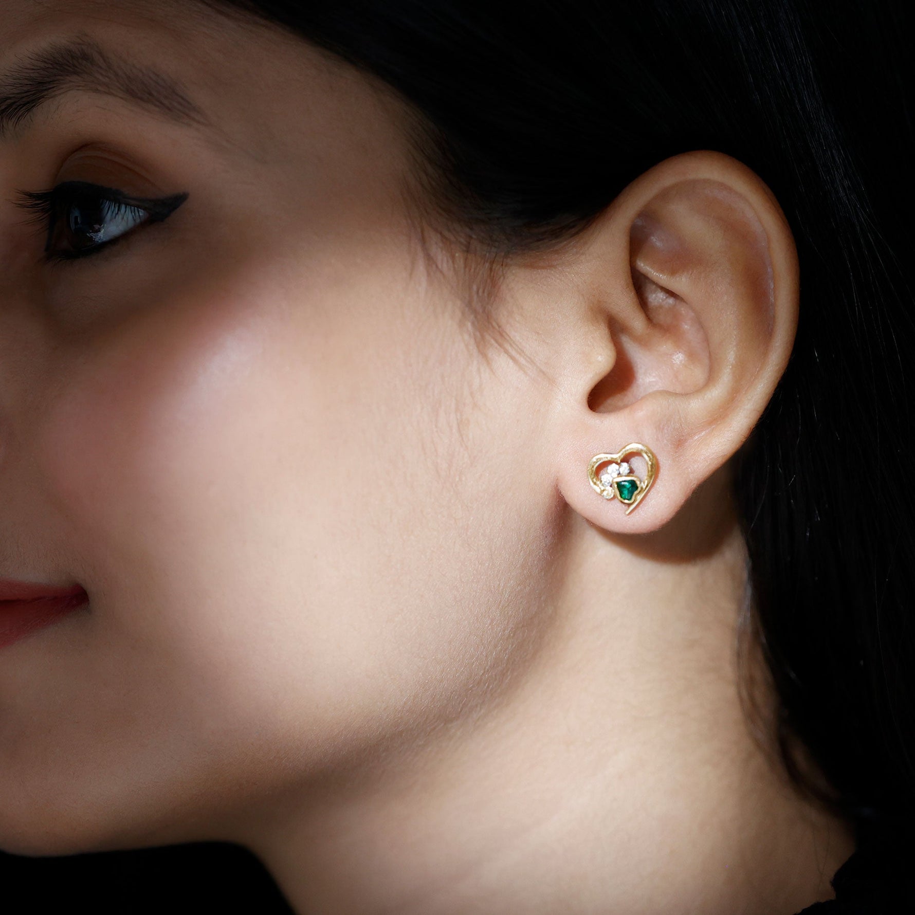 Lab Created Emerald and Moissanite Heart Paw Stud Earrings