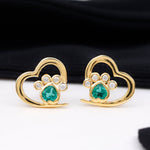 Lab Created Emerald and Moissanite Heart Paw Stud Earrings
