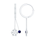 1.5 CT Blue Sapphire Dangle Hoop Earrings with Diamond Snowflake