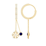 1.5 CT Blue Sapphire Dangle Hoop Earrings with Diamond Snowflake