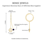 1.5 CT Blue Sapphire Dangle Hoop Earrings with Diamond Snowflake