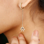 1.5 CT Blue Sapphire Dangle Hoop Earrings with Diamond Snowflake