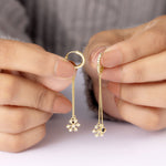 1.5 CT Blue Sapphire Dangle Hoop Earrings with Diamond Snowflake