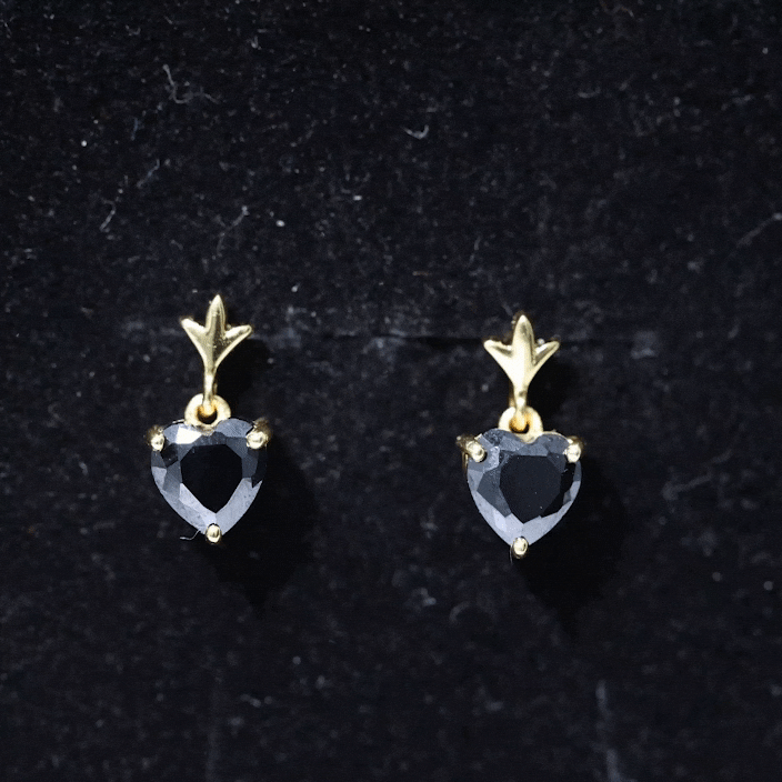 6 MM Heart Shape Black Onyx Drop Stud Earrings