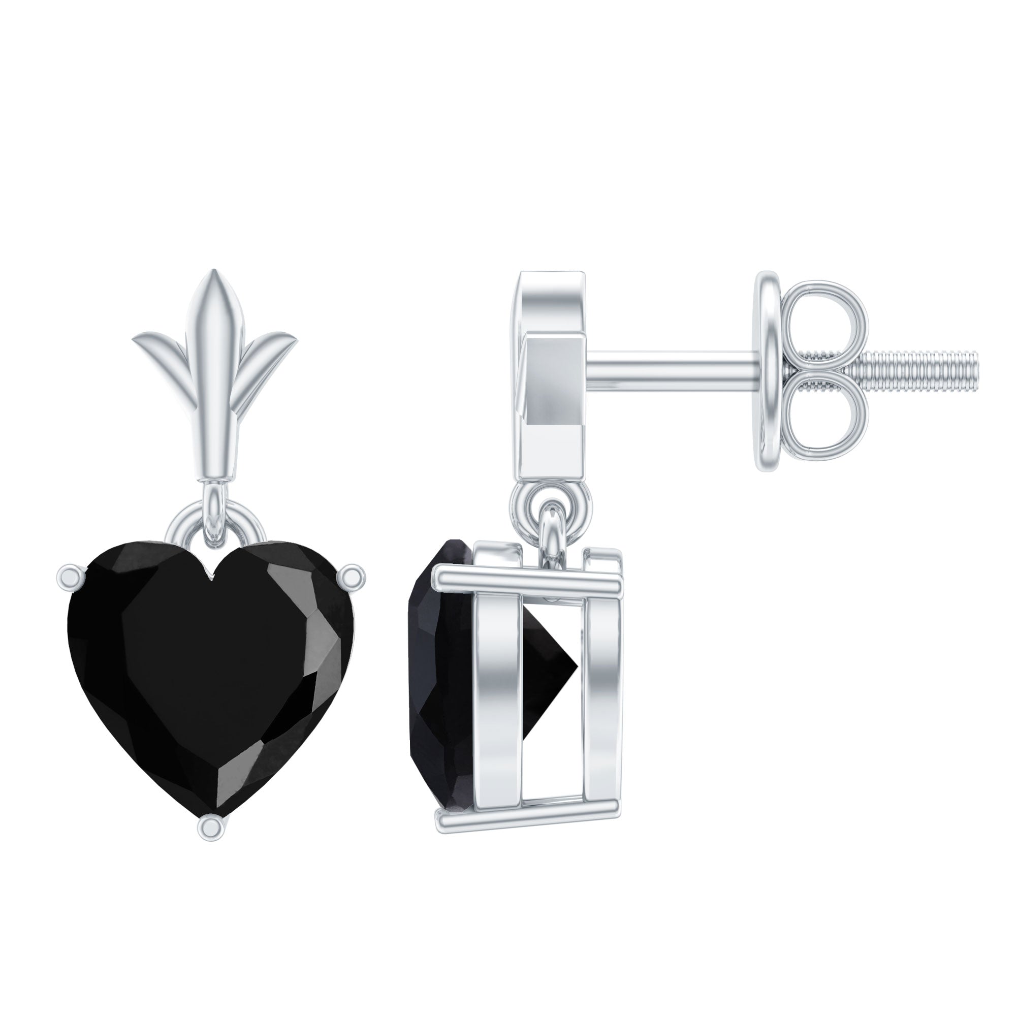 6 MM Heart Shape Black Onyx Drop Stud Earrings