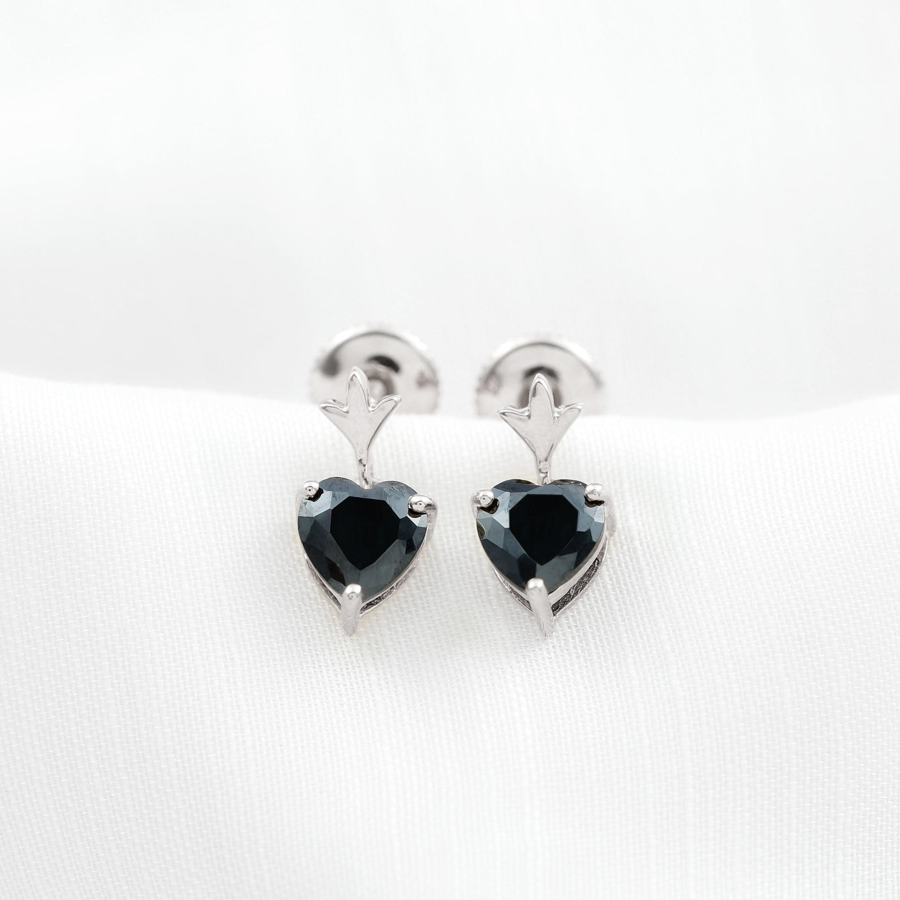 6 MM Heart Shape Black Onyx Drop Stud Earrings
