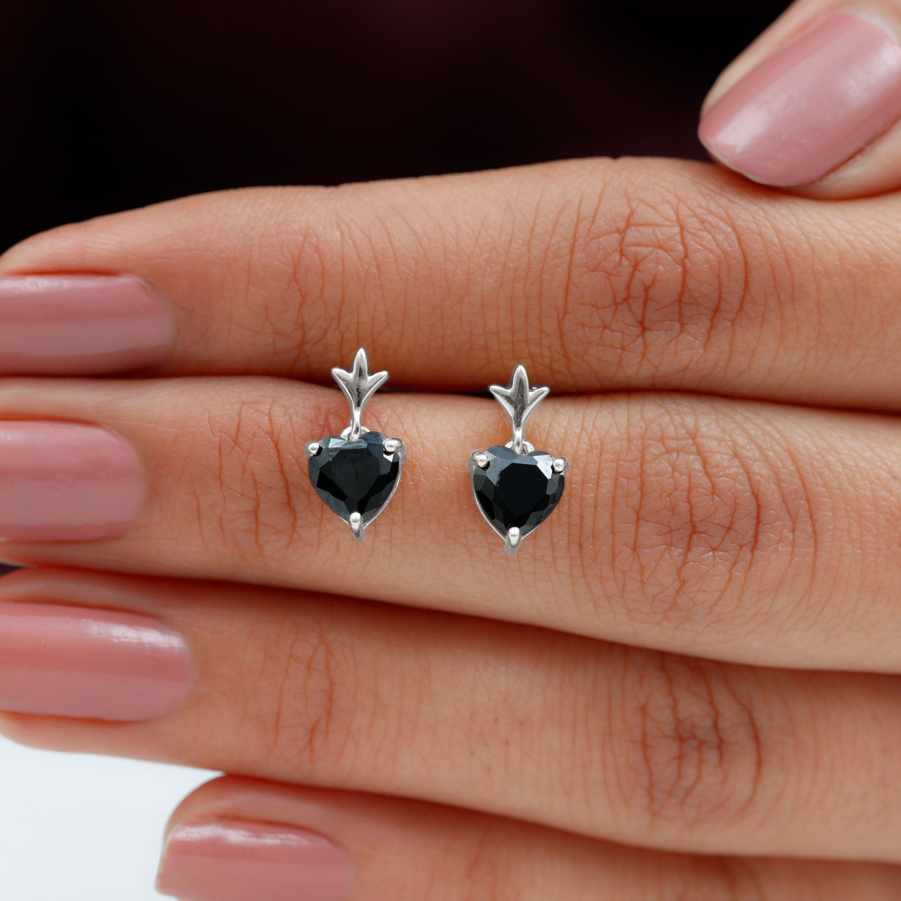6 MM Heart Shape Black Onyx Drop Stud Earrings