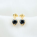 6 MM Heart Shape Black Onyx Drop Stud Earrings