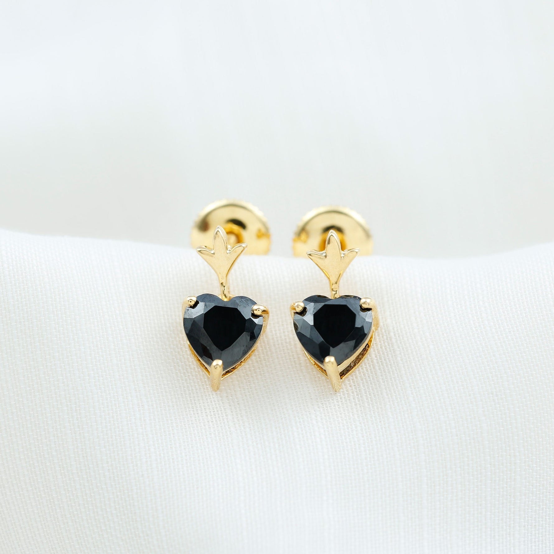 6 MM Heart Shape Black Onyx Drop Stud Earrings