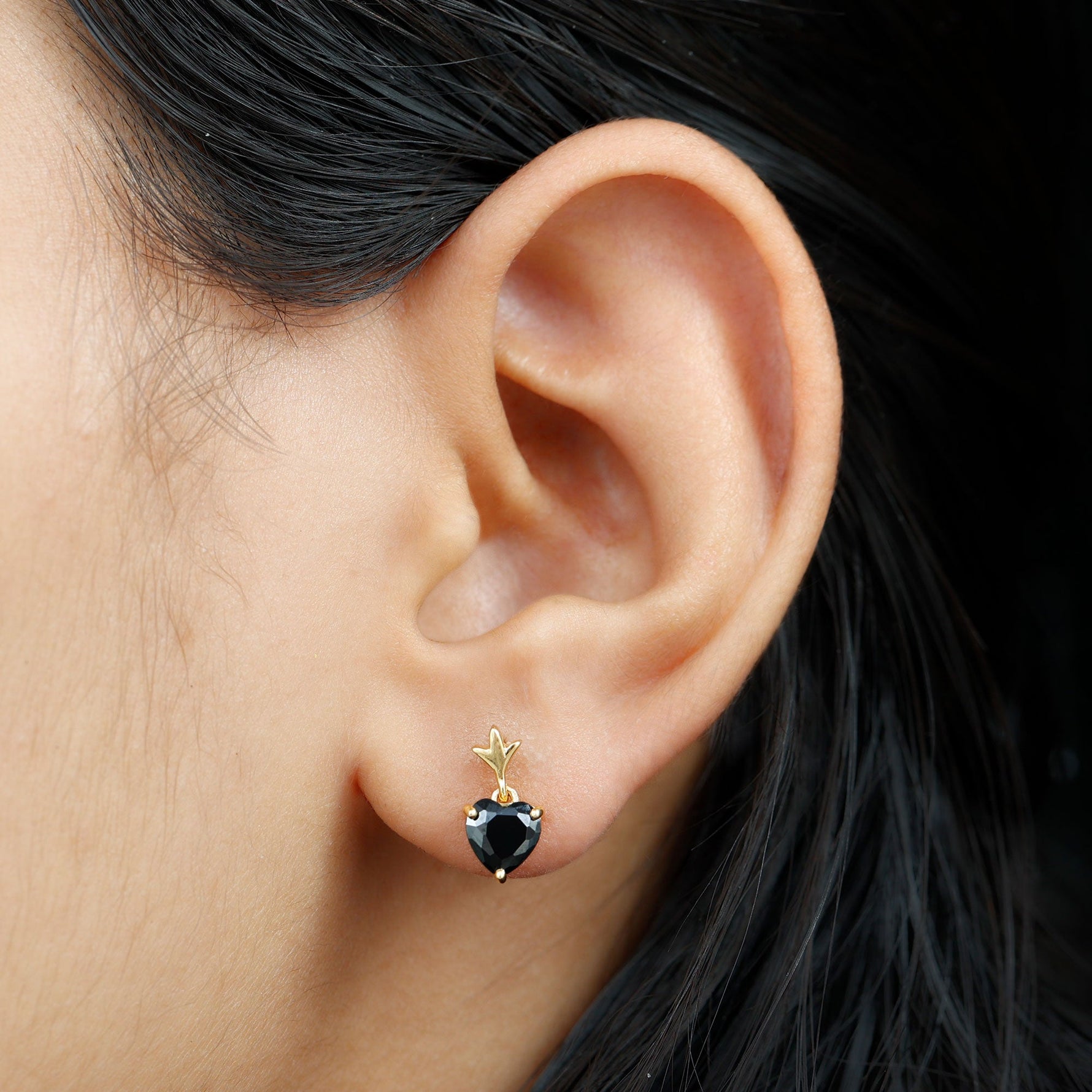 6 MM Heart Shape Black Onyx Drop Stud Earrings