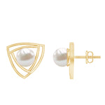 6 MM Bead Set Round Freshwater Pearl Solitaire Triangle Stud Earrings