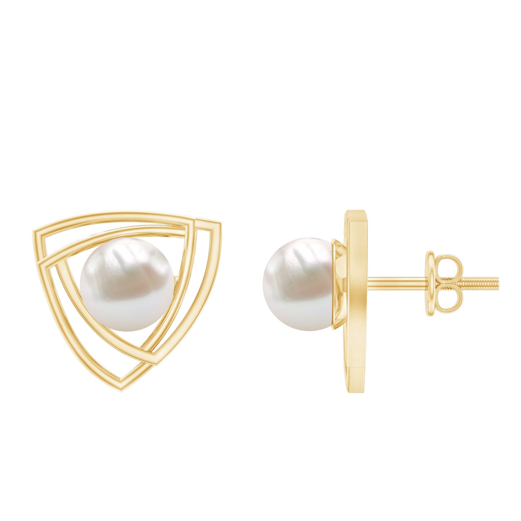 6 MM Bead Set Round Freshwater Pearl Solitaire Triangle Stud Earrings