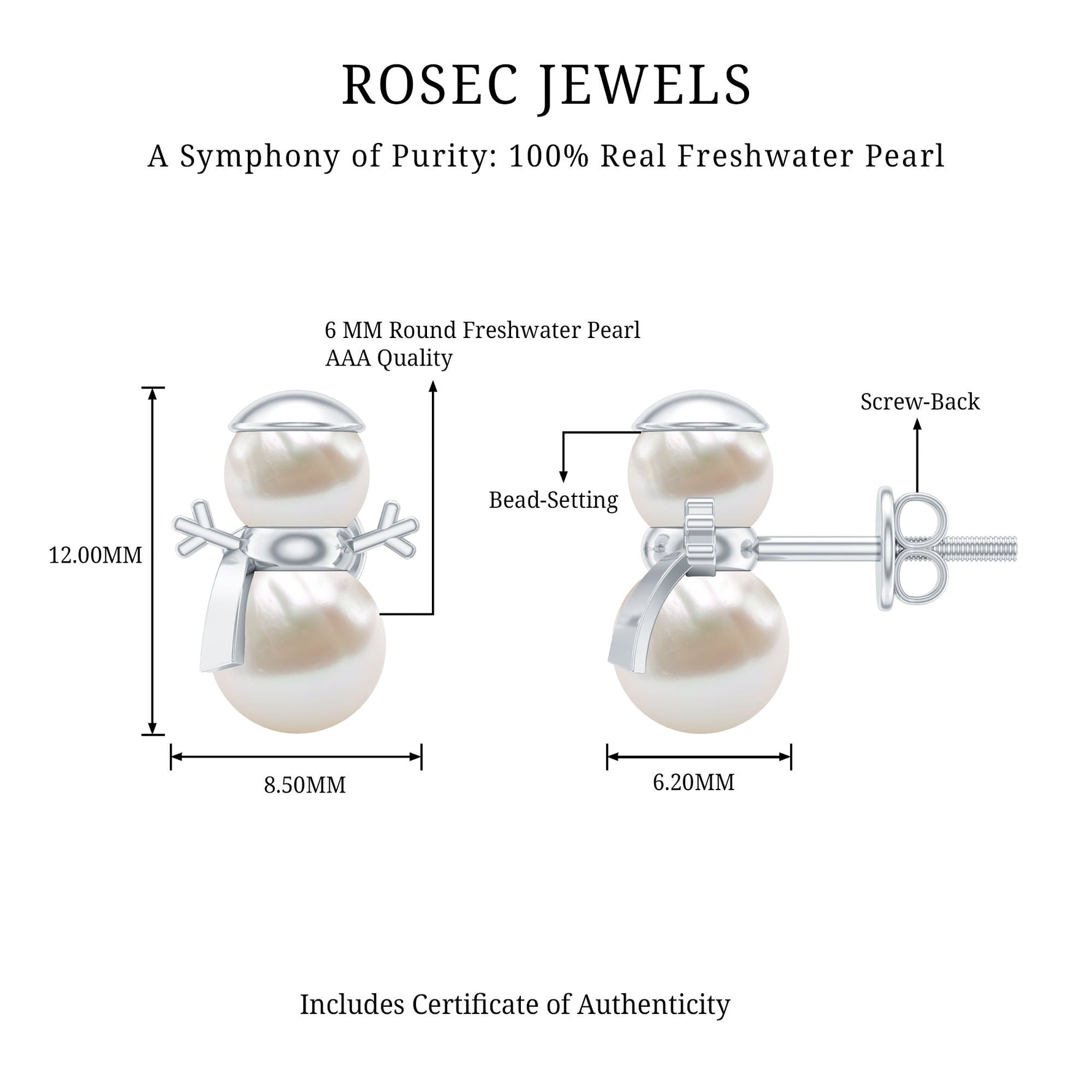 Natural Freshwater Pearl Snowman Stud Earrings