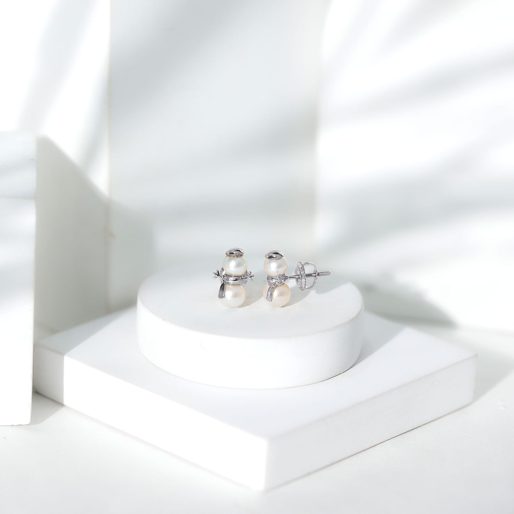 Natural Freshwater Pearl Snowman Stud Earrings