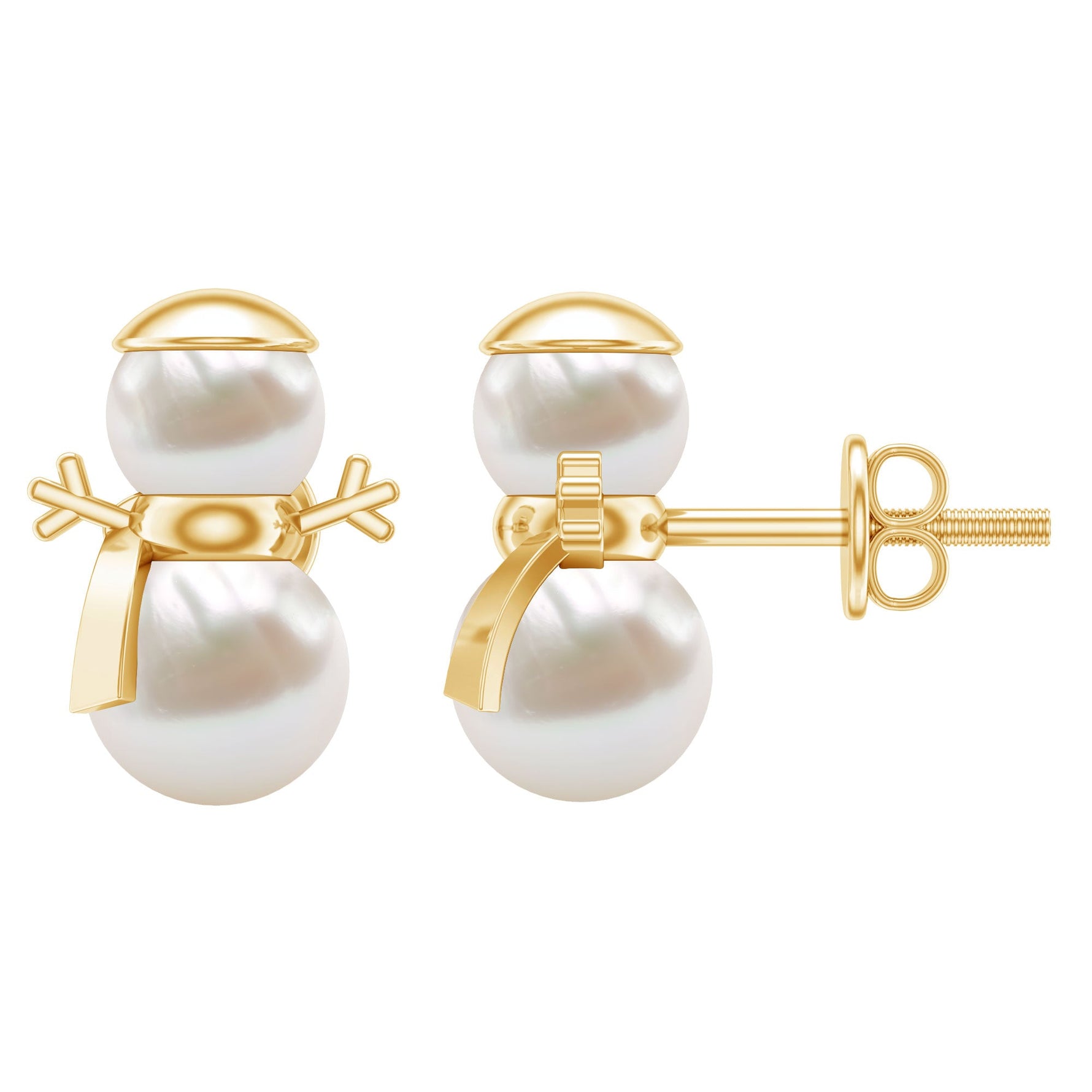 Natural Freshwater Pearl Snowman Stud Earrings