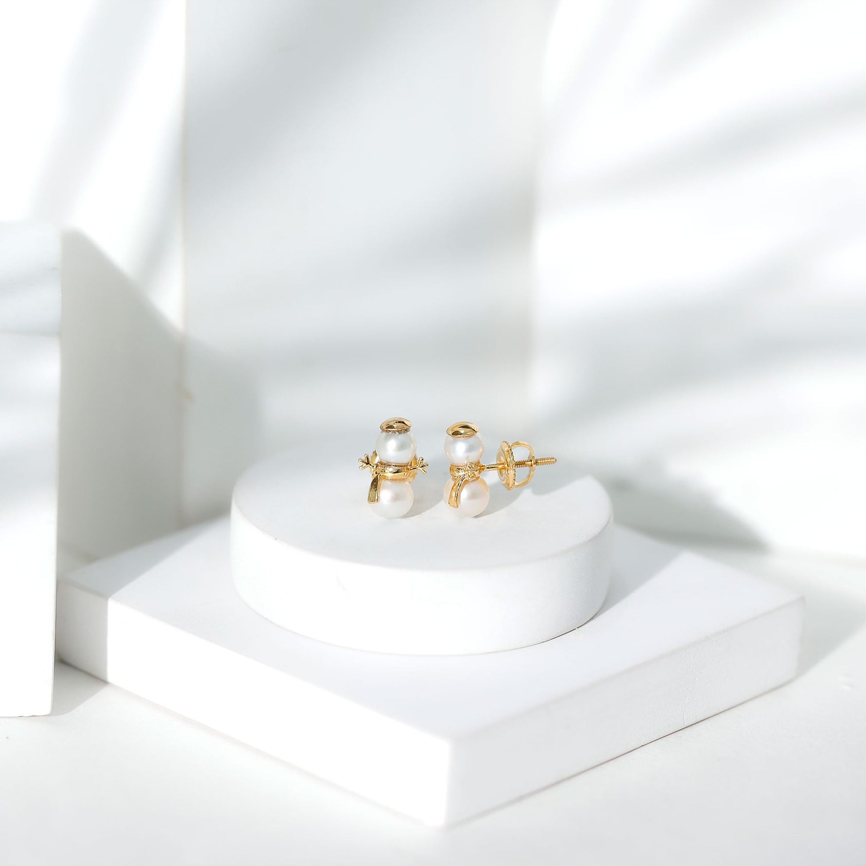 Natural Freshwater Pearl Snowman Stud Earrings