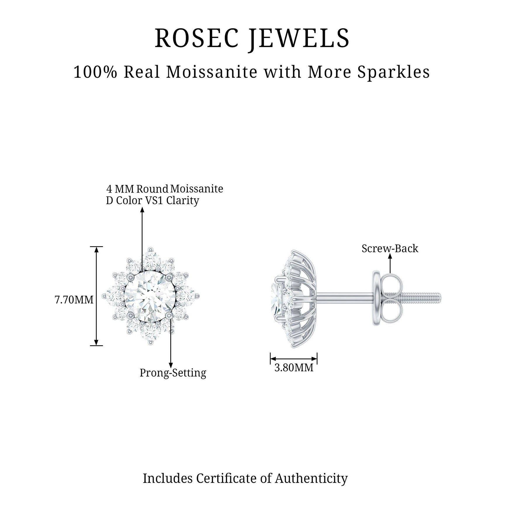 1.25 CT Classic Moissanite Stud Earrings with Halo