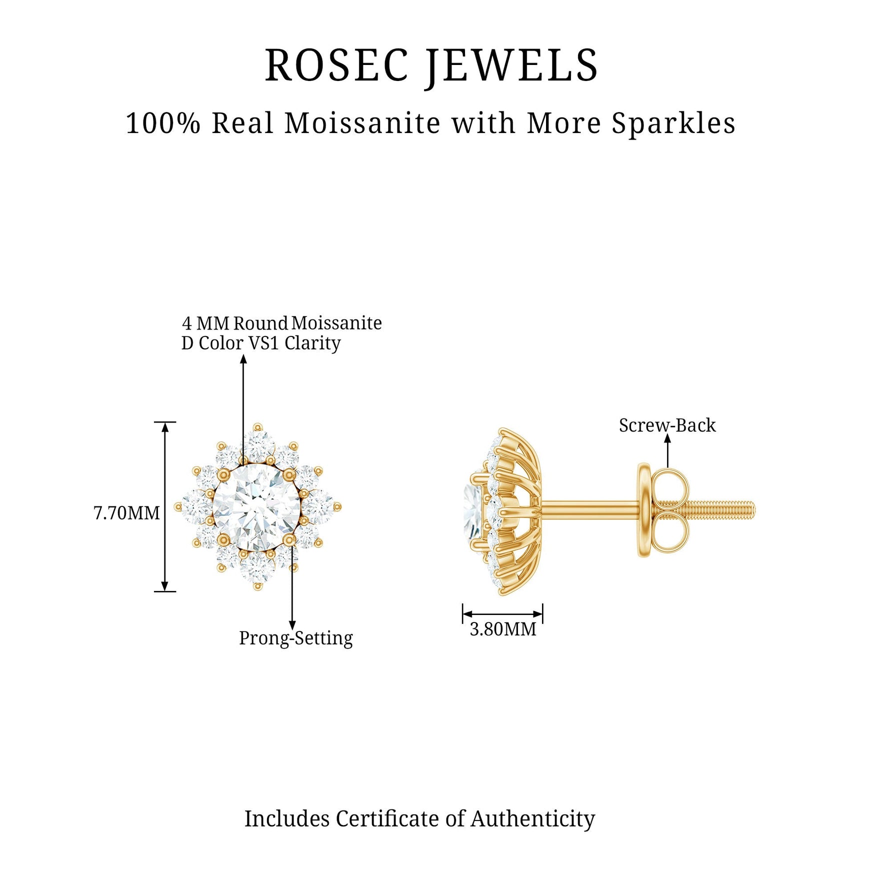 1.25 CT Classic Moissanite Stud Earrings with Halo