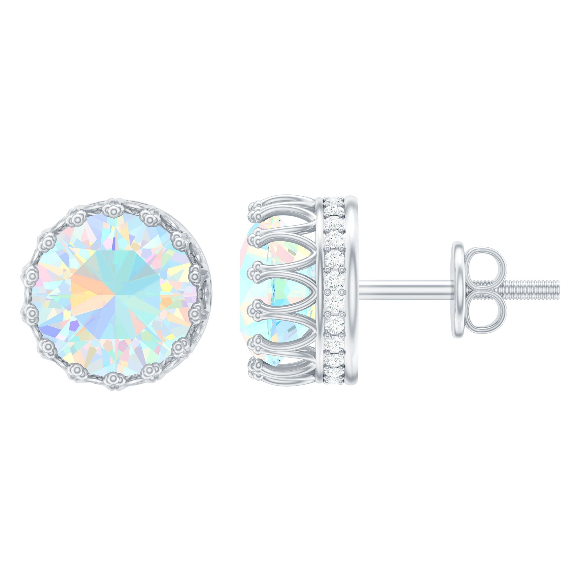 Real Ethiopian Opal Crown Stud Earrings with Certificate