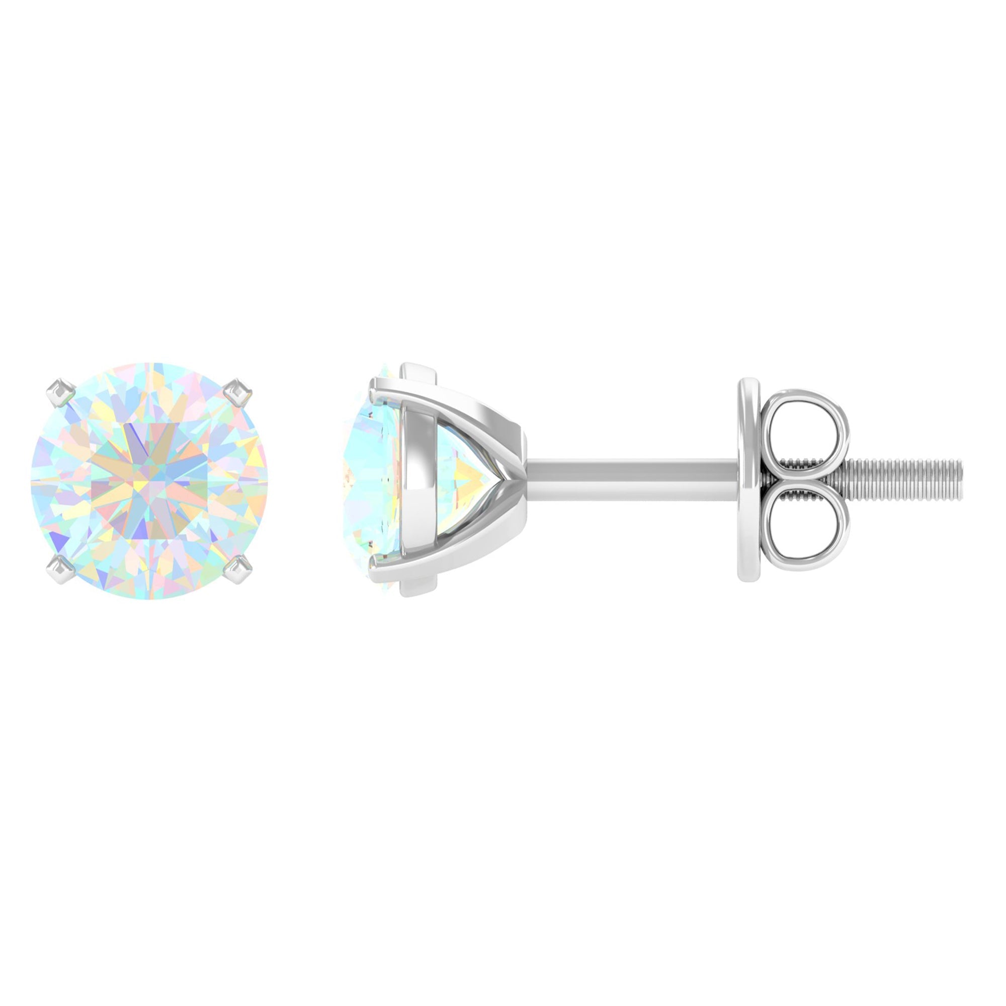 8 MM Simple Round Cut Ethiopian Opal Solitaire Stud Earrings