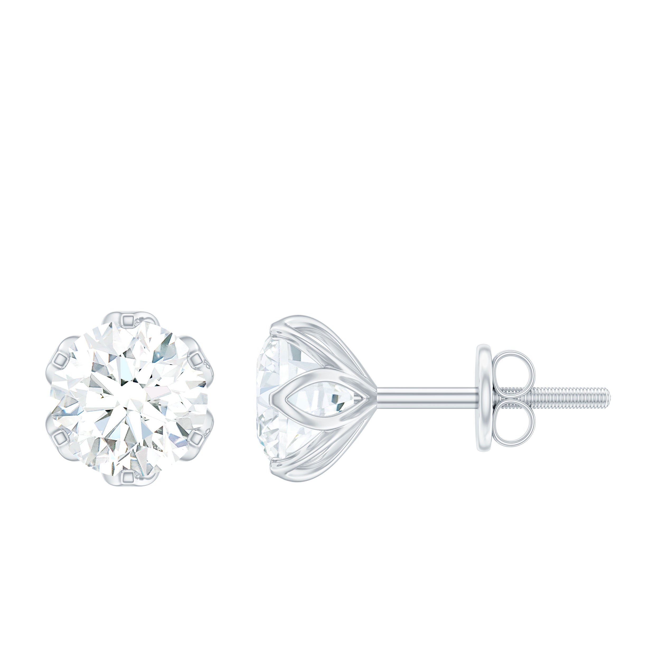 Moissanite Solitaire Stud Earrings in Lotus Basket Setting