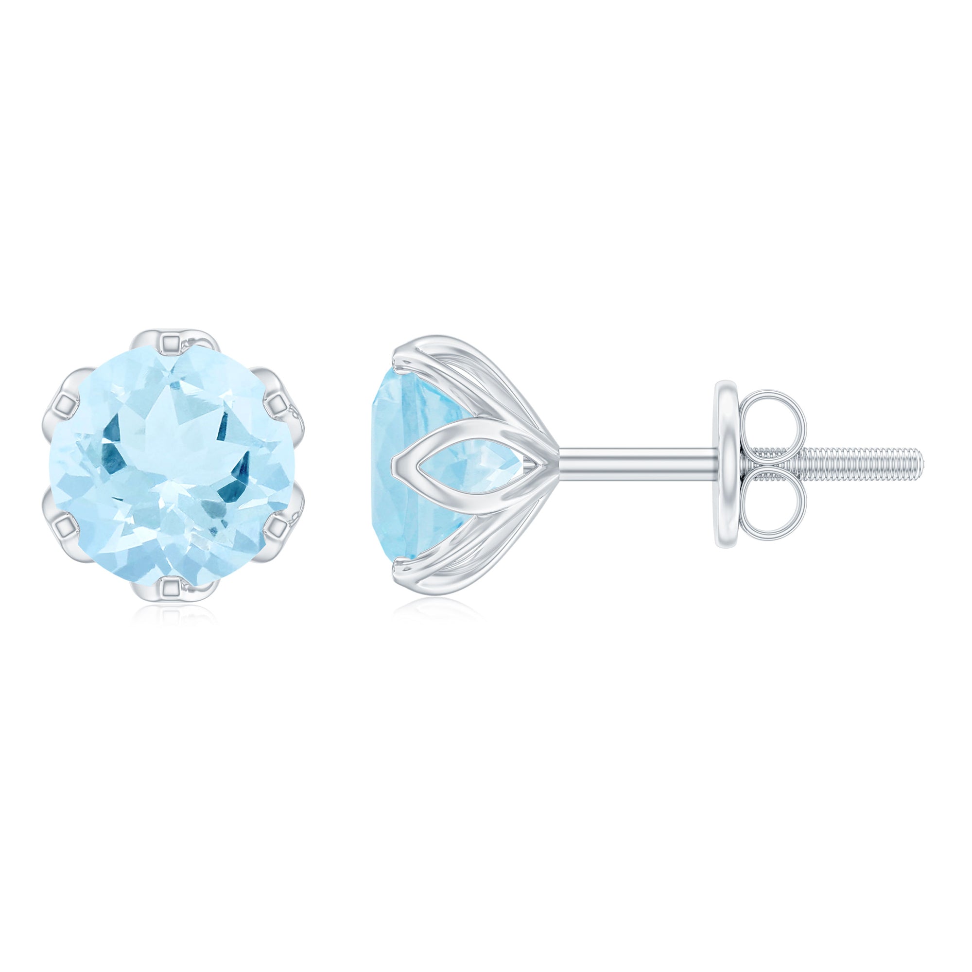 Lotus Basket Set Aquamarine Stud Earrings for Her