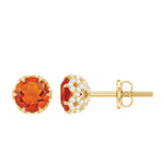 Designer Orange Fire Opal Stud Earrings with Diamond
