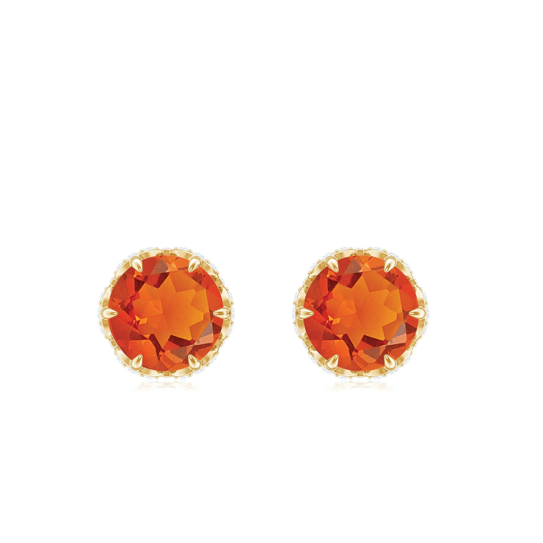 Designer Orange Fire Opal Stud Earrings with Diamond