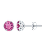 1.25 CT Claw Set Pink Tourmaline Solitaire and Diamond Stud Earrings