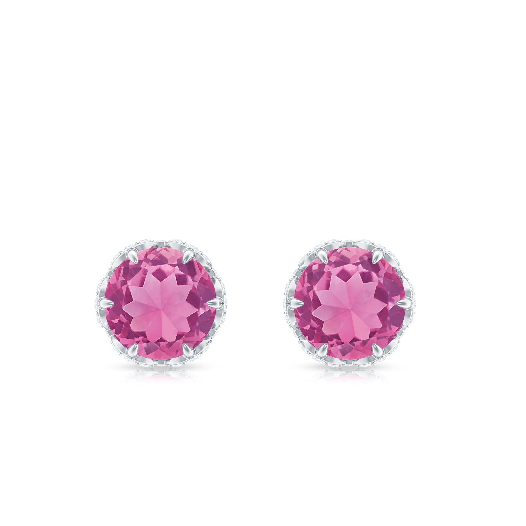 1.25 CT Claw Set Pink Tourmaline Solitaire and Diamond Stud Earrings