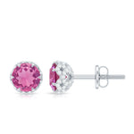 1.25 CT Claw Set Pink Tourmaline Solitaire and Diamond Stud Earrings