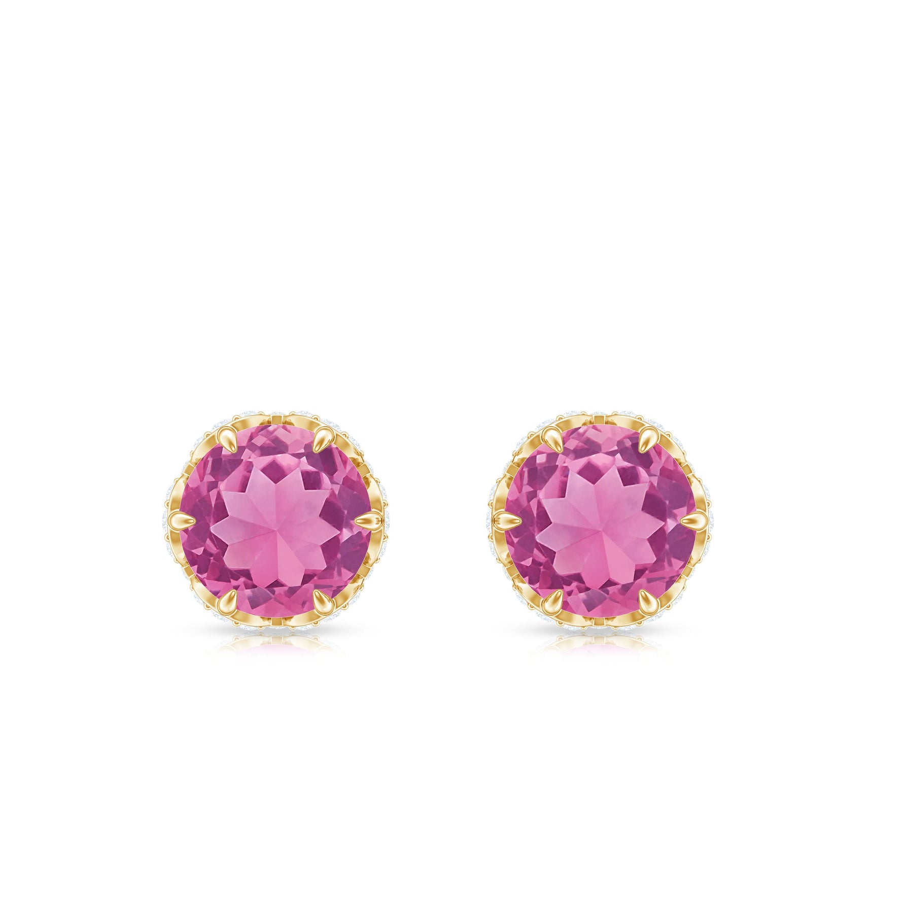 1.25 CT Claw Set Pink Tourmaline Solitaire and Diamond Stud Earrings