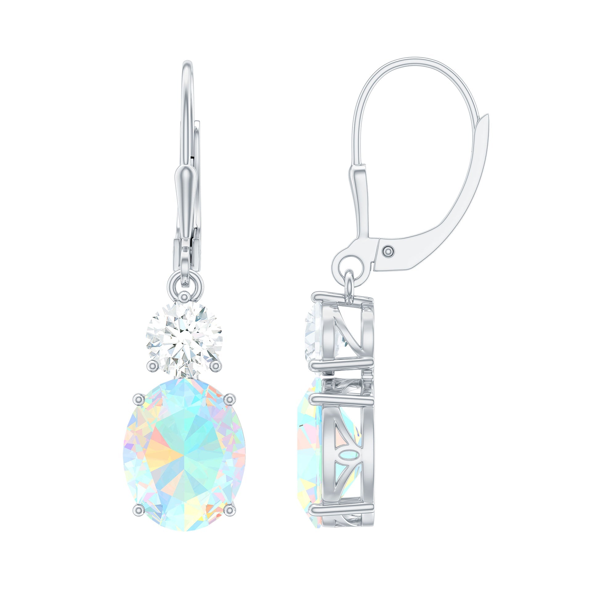 Certified Real 8X10mm Oval Ethiopian Opal Drop Earrings with Moissanite