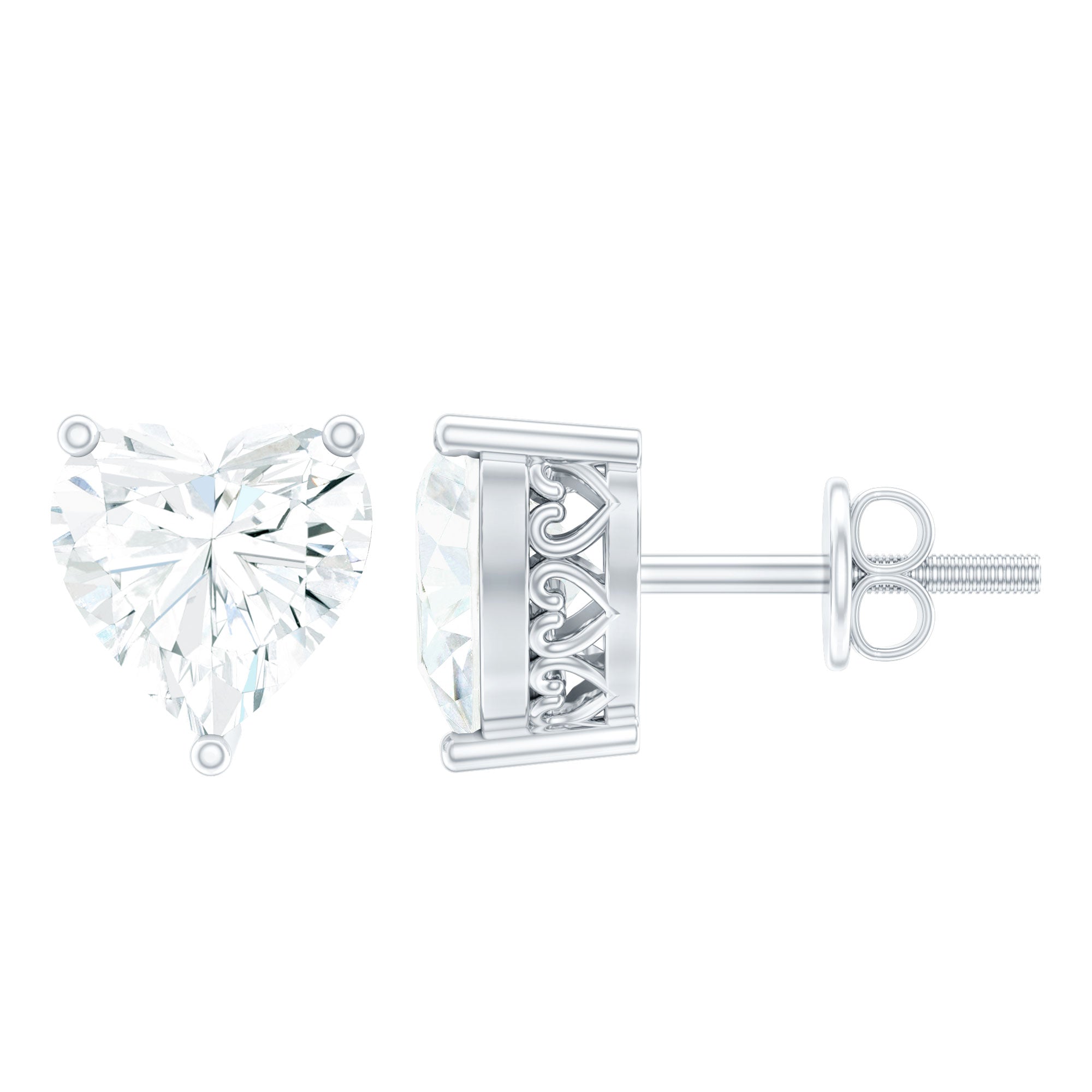 Heart Shape Moissanite Solitaire Stud Earrings