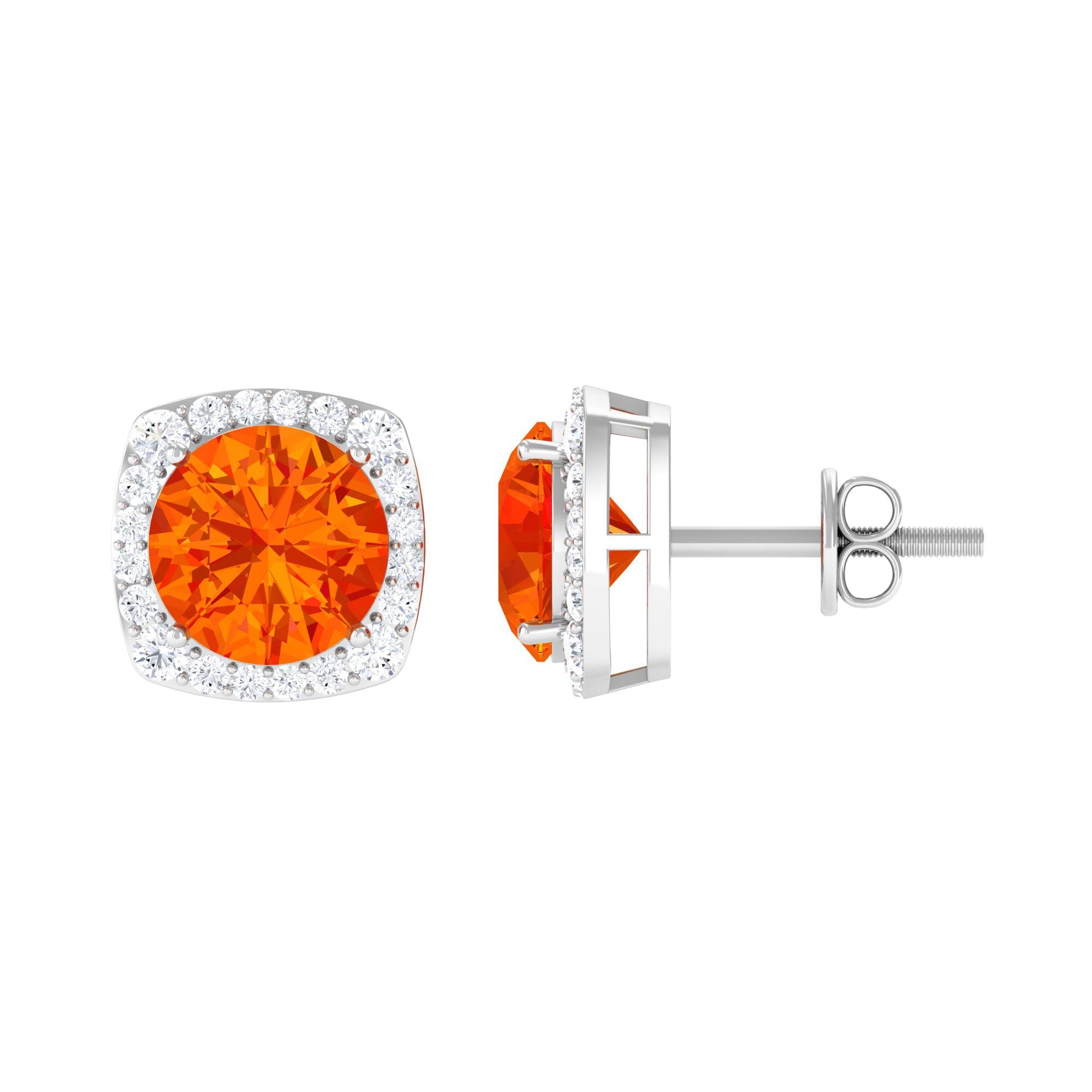 Classic Lab Created Orange Sapphire and Diamond Stud Earrings