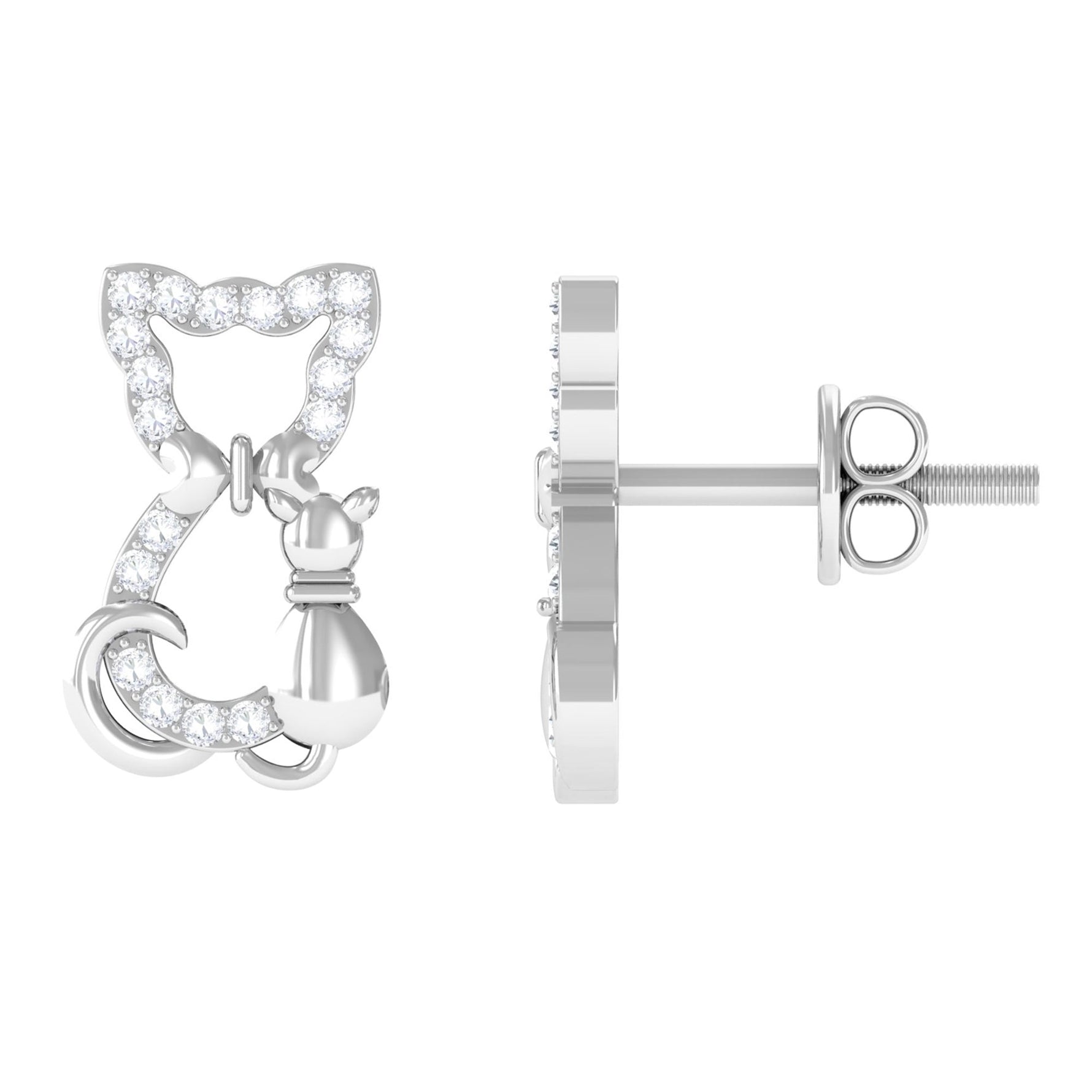 Certified Diamond Cat Stud Earrings