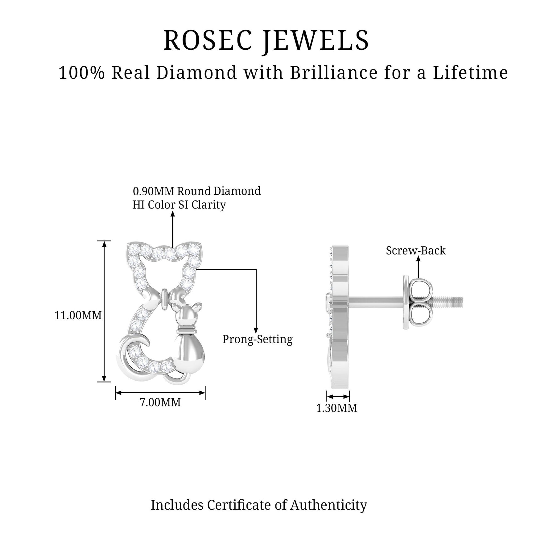 Certified Diamond Cat Stud Earrings