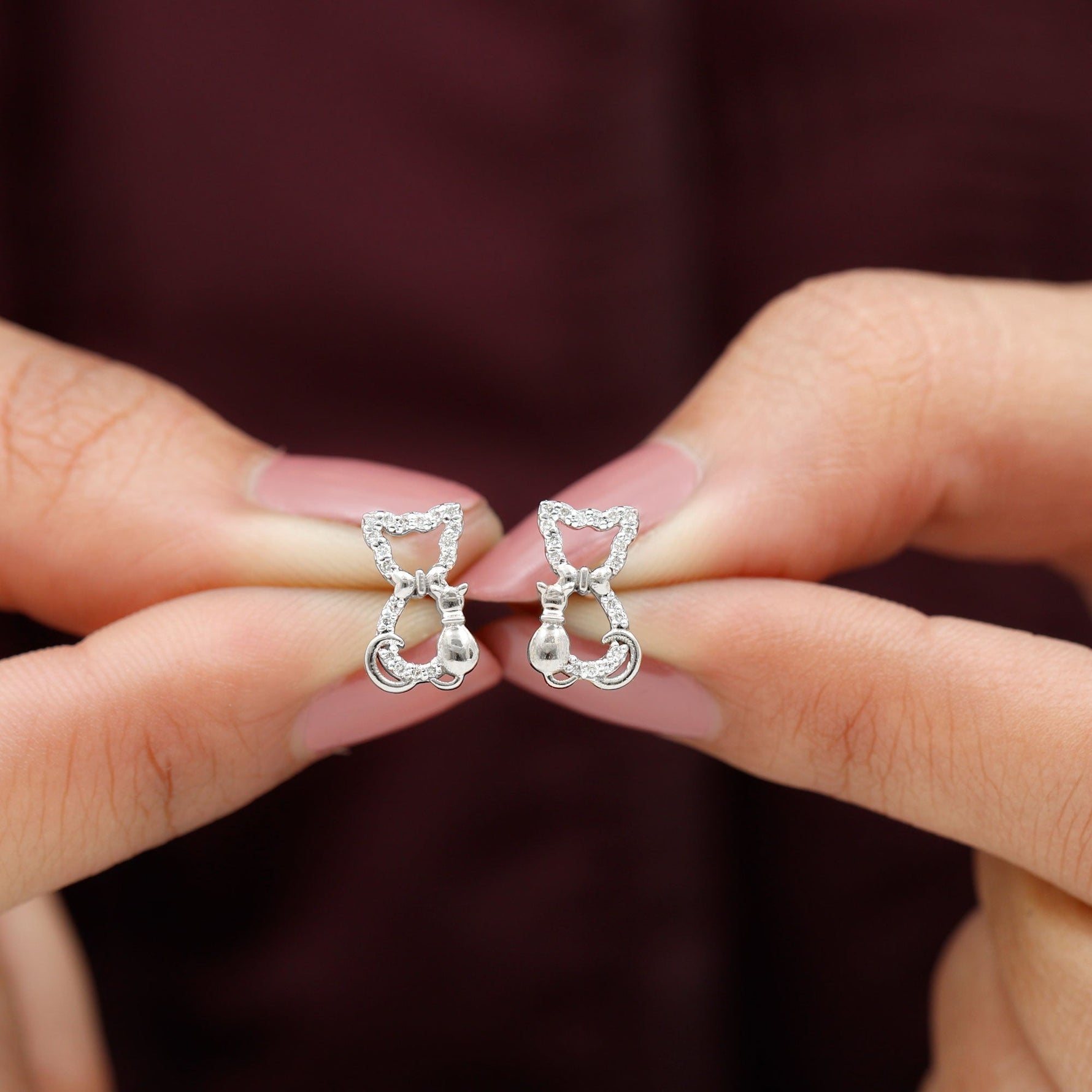Certified Diamond Cat Stud Earrings