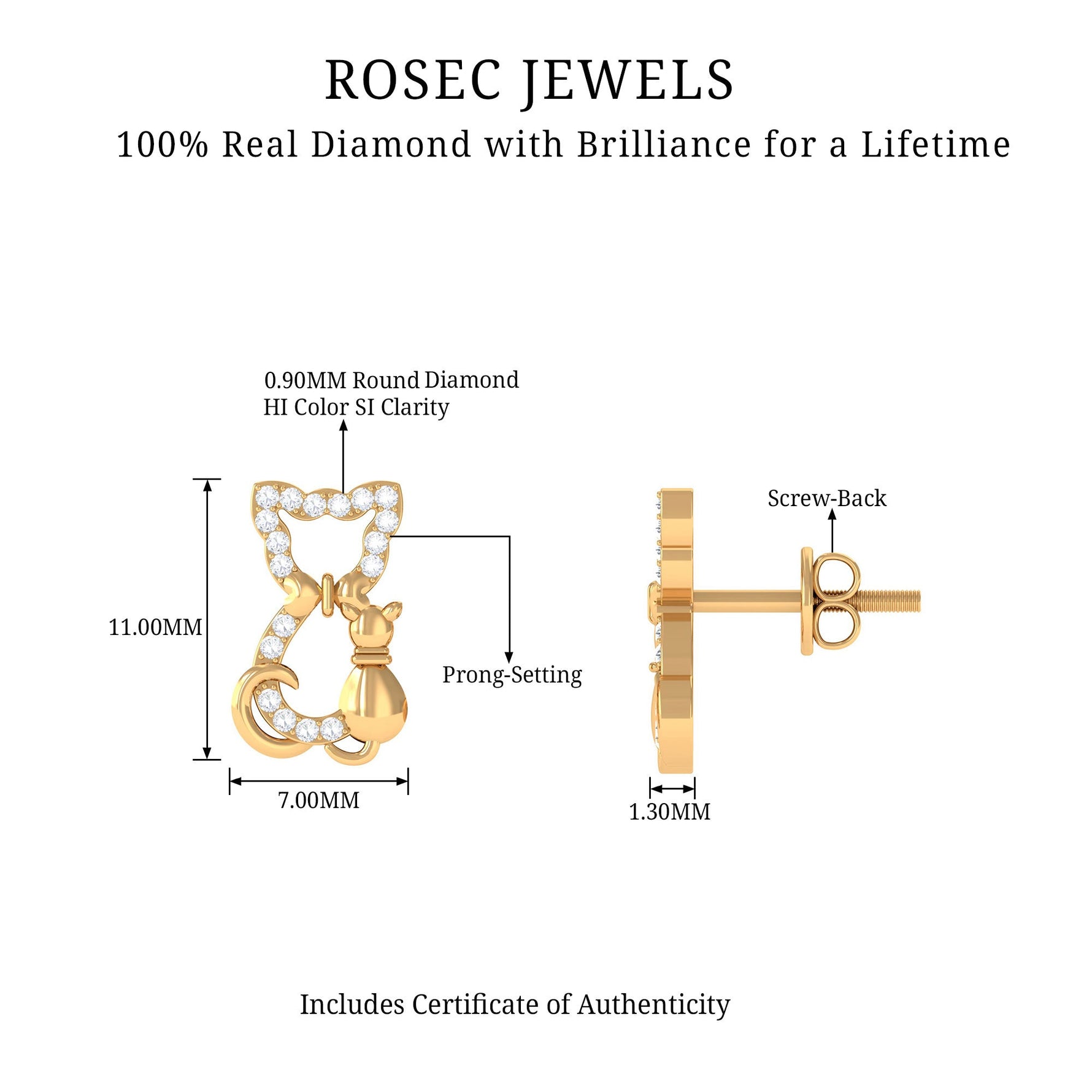 Certified Diamond Cat Stud Earrings