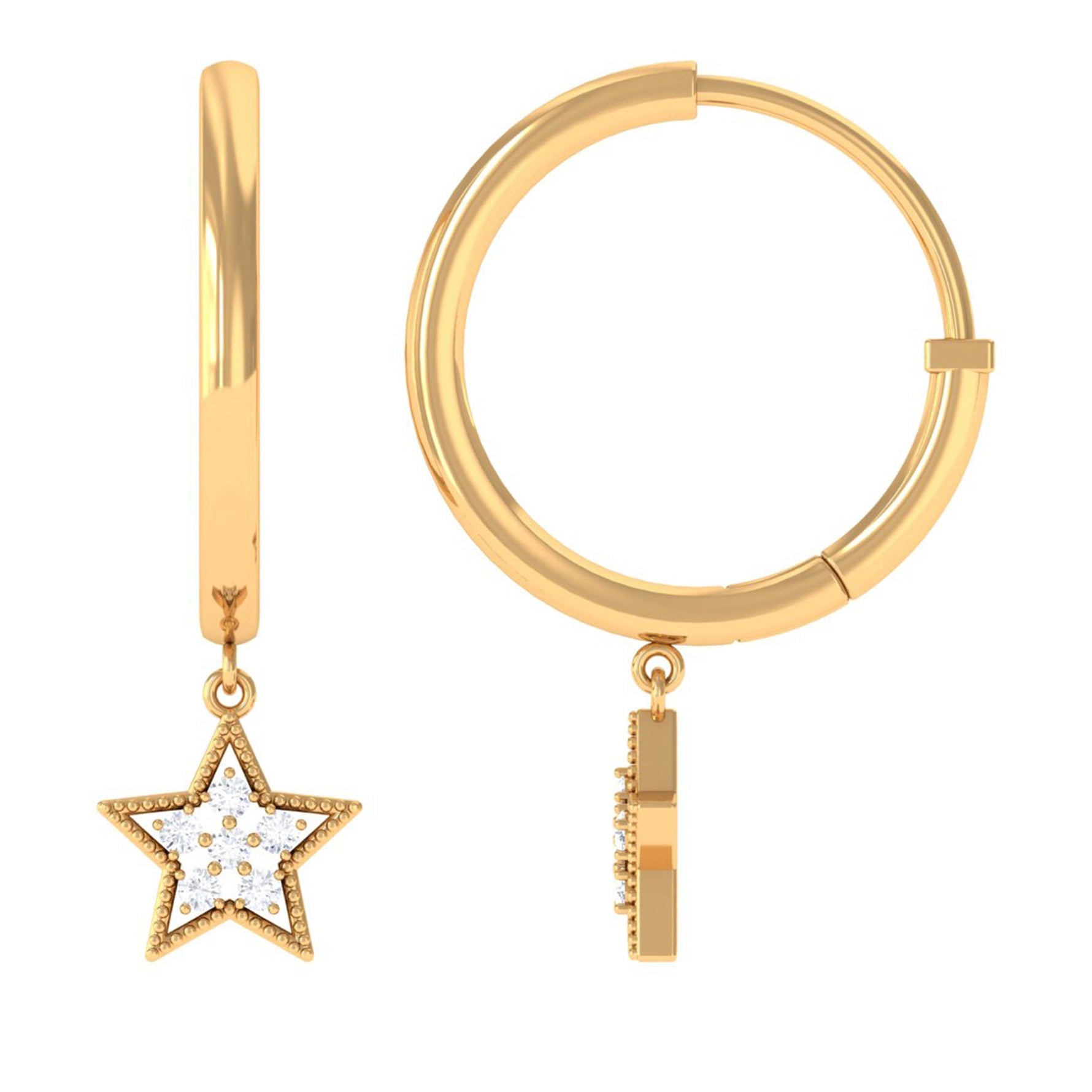Diamond Star Drop Hoop Earrings