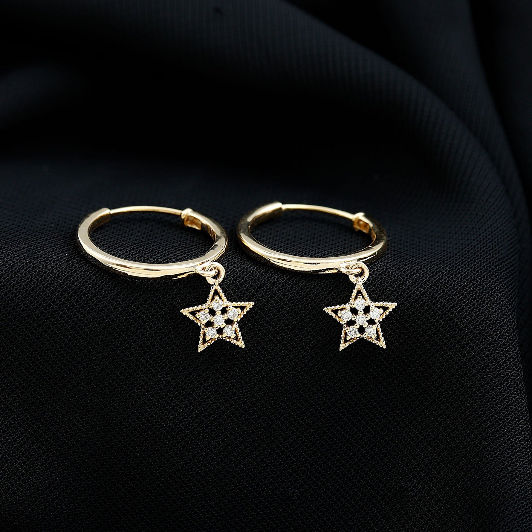 Diamond Star Drop Hoop Earrings