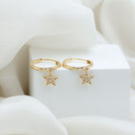 Diamond Star Drop Hoop Earrings