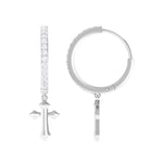 Certified Diamond Cross Drop Hoop Earrings