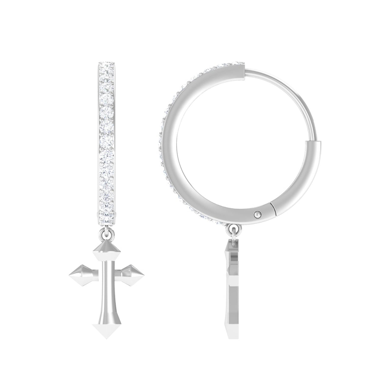 Certified Diamond Cross Drop Hoop Earrings