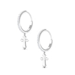 Certified Diamond Cross Drop Hoop Earrings
