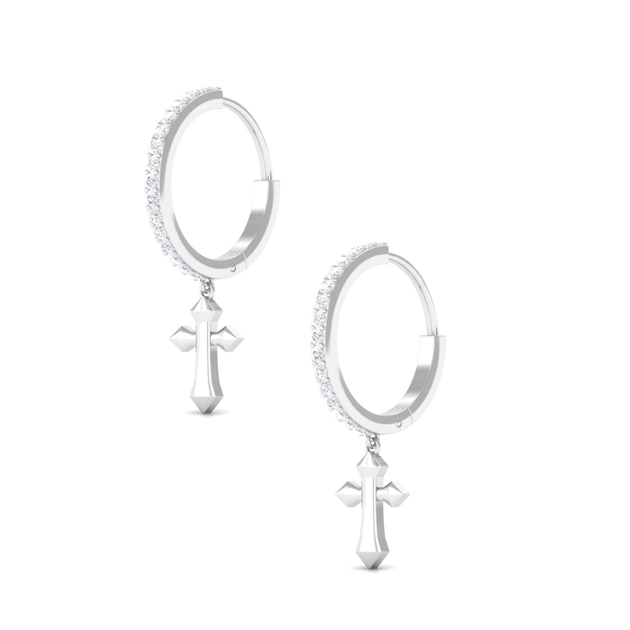 Certified Diamond Cross Drop Hoop Earrings