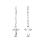 Certified Diamond Cross Drop Hoop Earrings