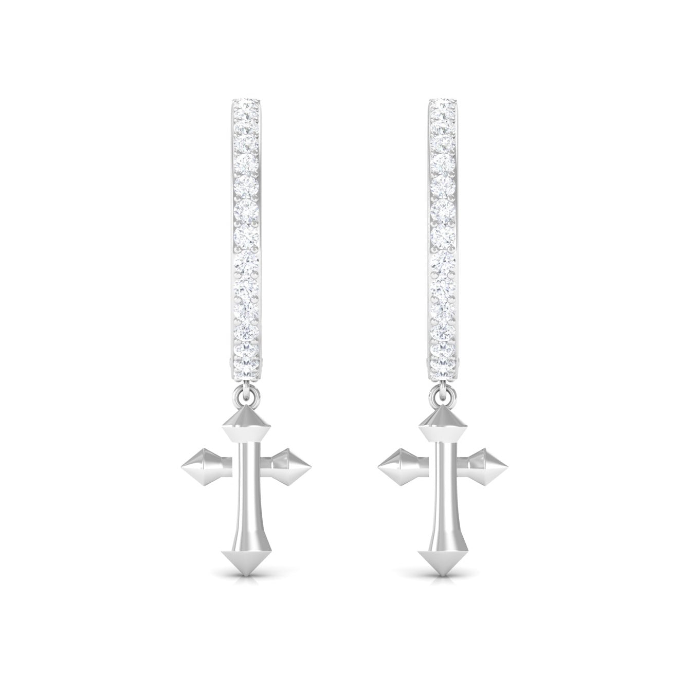 Certified Diamond Cross Drop Hoop Earrings